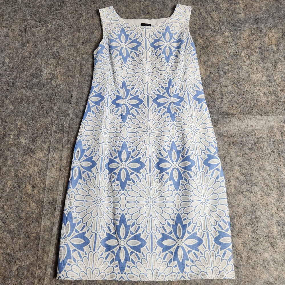 Talbots Petites Dress Women 2P Blue White Floral‎ Print Summer Sleeveless Preppy